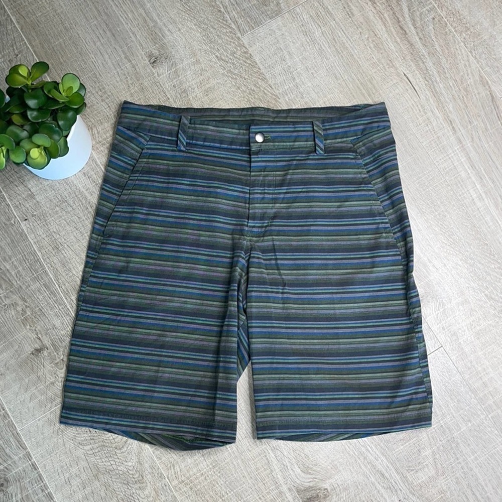 LULULEMON ATHLETICA Men’s Blue Green Striped Shorts Pockets Size 36